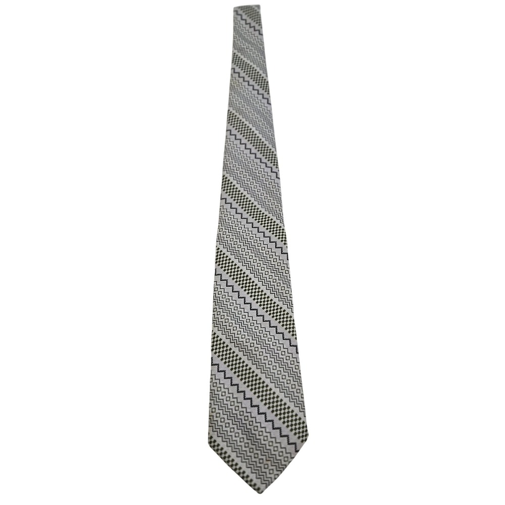 House of Lords Vintage Tie Mens Geometric Striped Green White Mod 1970s Retro